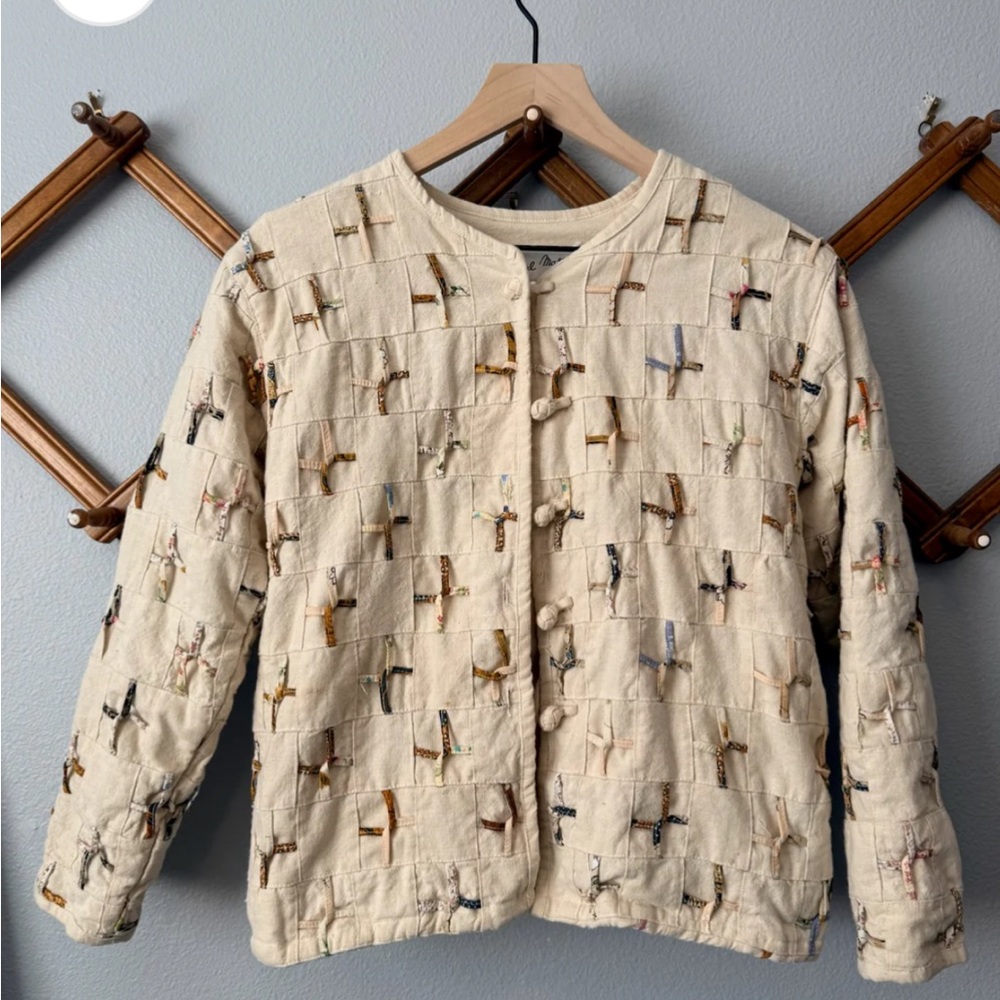 Thrifted/Vintage Cream Quilted Patchwork Jacket with Button Closures